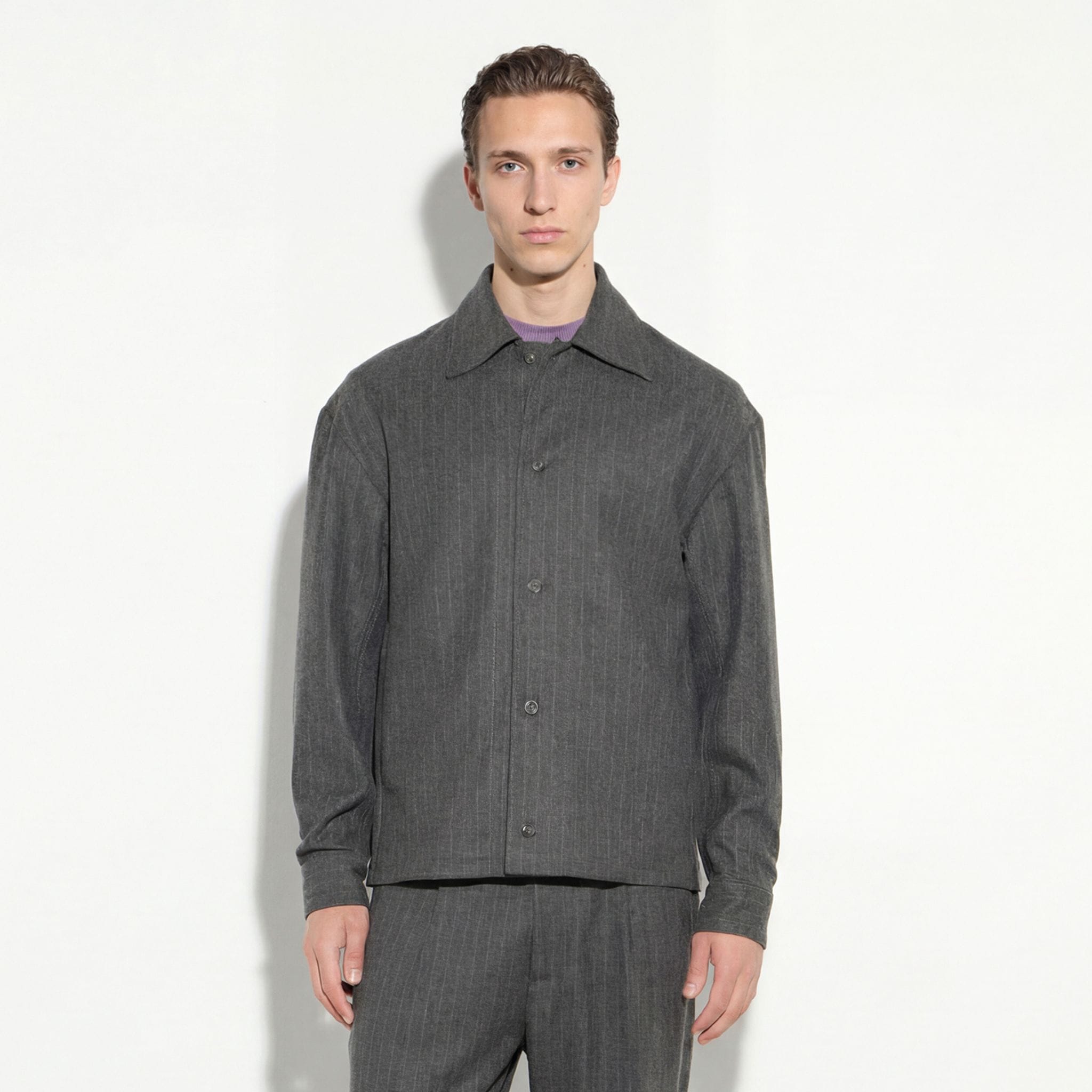 Camicia Tessuto Rigato Fondo Grigio/Grigio Camicia Tessuto Paolo Pecora