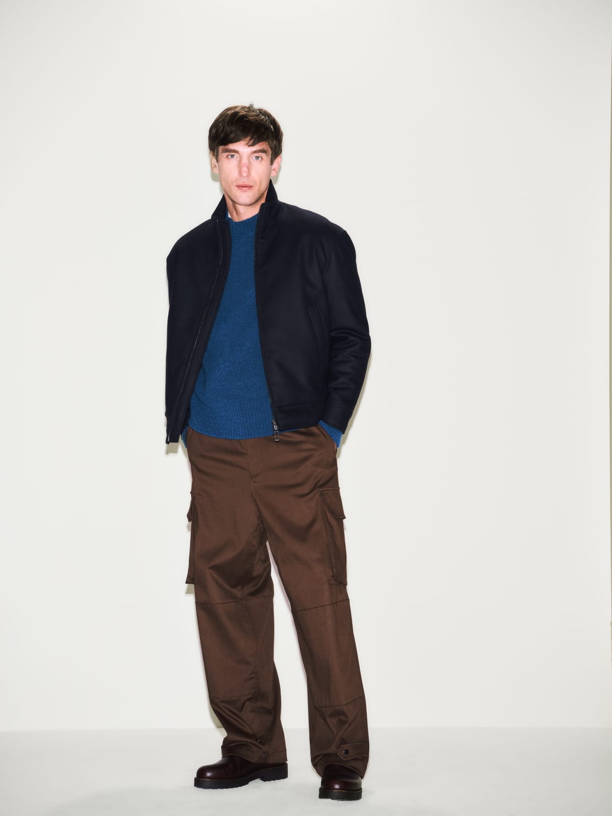Giubbotto Loose Fit in Panno di Lana Blu Giubbotto Tessuto Paolo Pecora