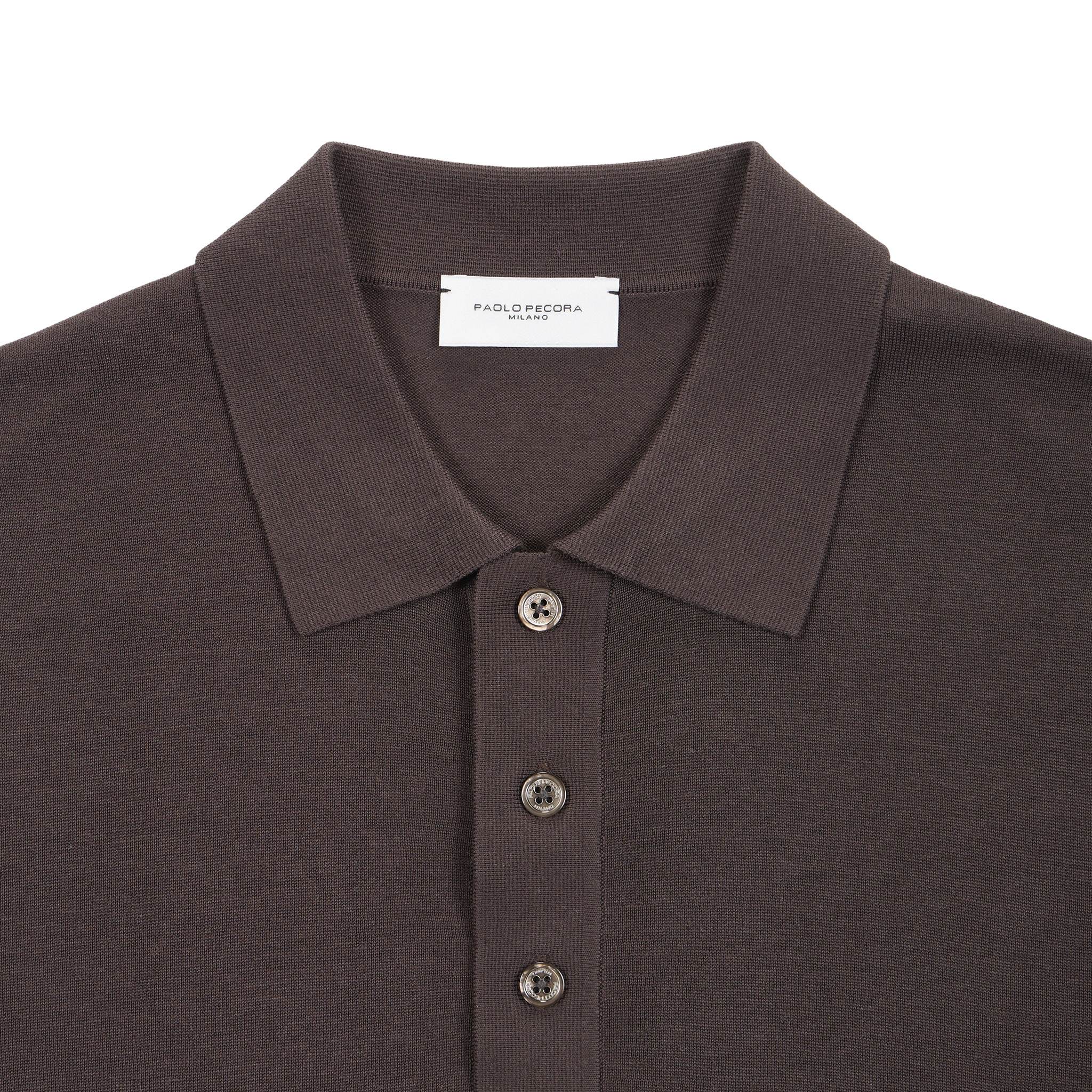 Maglia a Polo in Seta Cotone Marrone Scuro Maglia A Polo Paolo Pecora