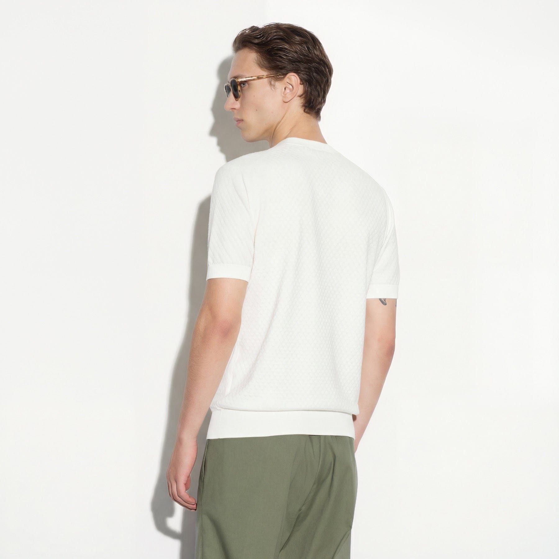Maglia Girocollo in Cotone Lavorato Panna Maglia Girocollo Paolo Pecora