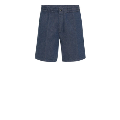 Bermuda con Cintura Elastica in Cotone e Lino Blu Bermuda Tessuto Paolo Pecora