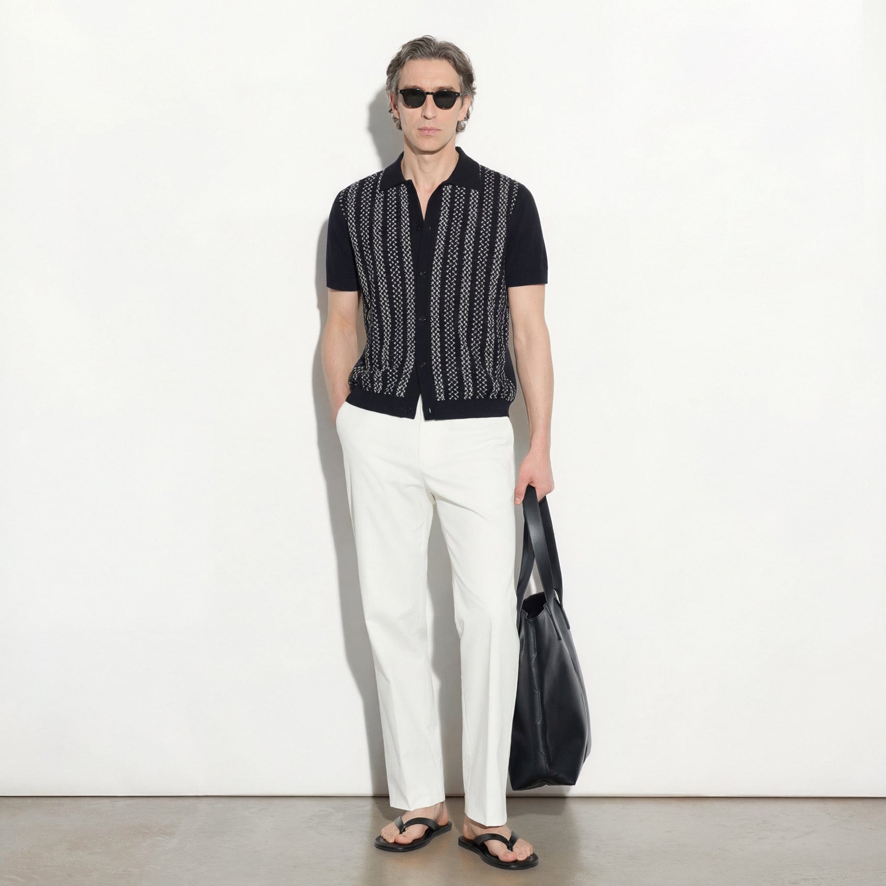 Camicia in Maglia Loose Fit in Cotone con Ricamo Nero Camicia Maglia Paolo Pecora