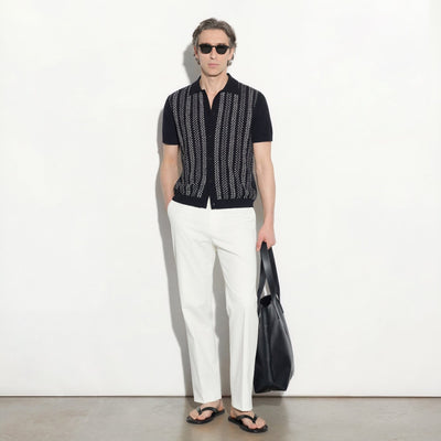 Camicia in Maglia Loose Fit in Cotone con Ricamo Nero Camicia Maglia Paolo Pecora