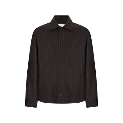 Camicia Overshirt Loose Fit in Misto Lana Gessato Ebano Camicia Tessuto Paolo Pecora