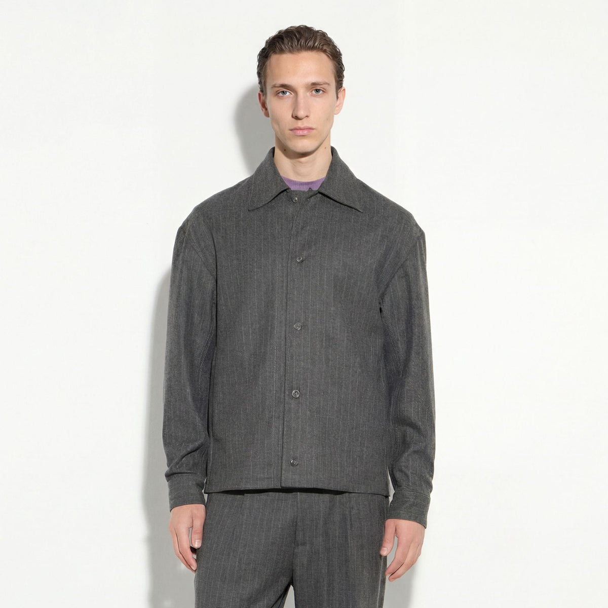 Camicia Tessuto Rigato Fondo Grigio/Grigio Camicia Tessuto Paolo Pecora