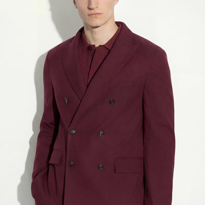 Giacca Doppiopetto in Lino Stretch Mattone Scuro Giacca Tessuto Paolo Pecora