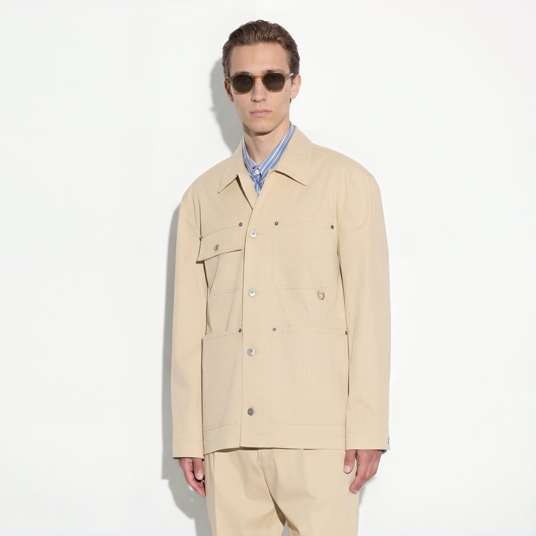 Giubbotto Utility in Cotone Beige Giubbotto Tessuto Paolo Pecora