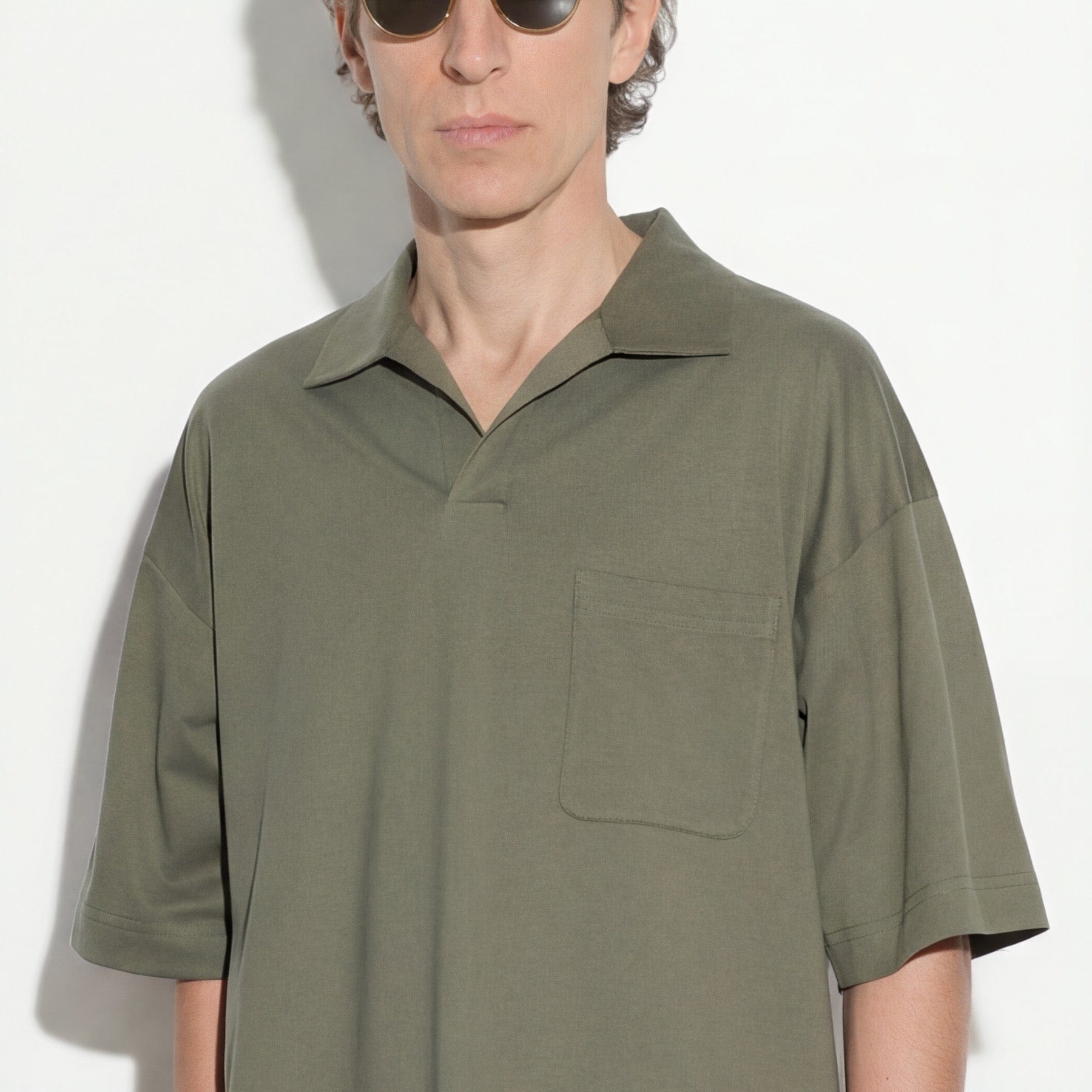 Maglia a Polo Boxy Fit con Collo Aperto in Cotone Verde Scuro Maglia A Polo Paolo Pecora