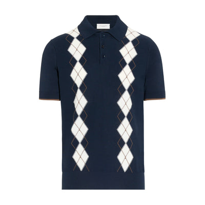 Maglia a Polo in Cotone con Motivo Argyle Blu Maglia A Polo Paolo Pecora
