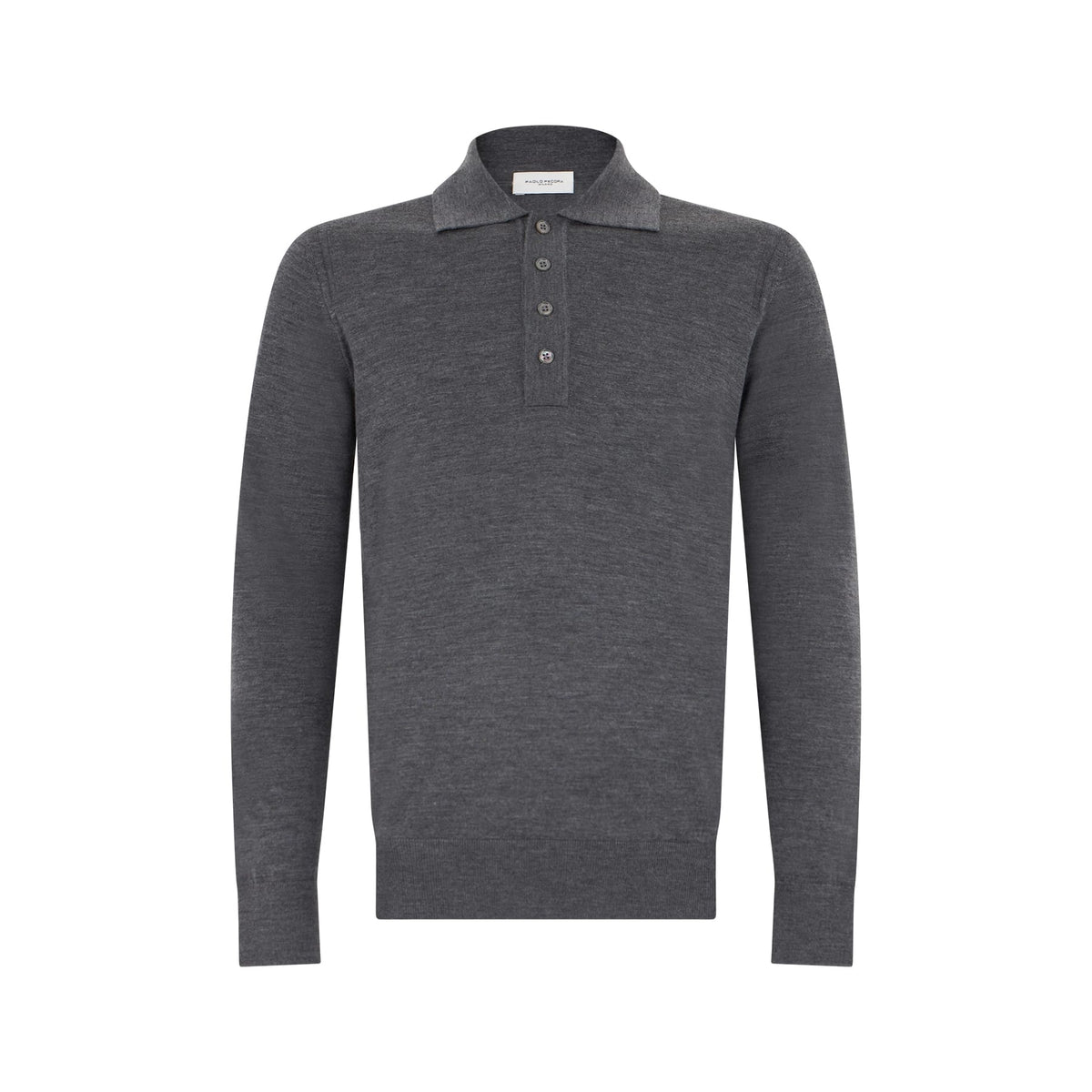 Maglia a Polo in Lana Merino Extrafine Grigio Melange Maglia A Polo Paolo Pecora