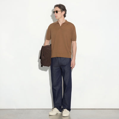Maglia a Polo Loose Fit con Collo Aperto in Cotone Nocciola Maglia A Polo Paolo Pecora