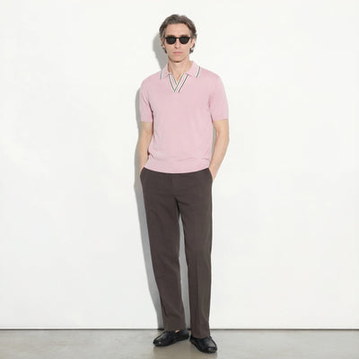 Maglia a Polo Loose Fit in Seta Cotone con Collo a Contrasto Rosa Maglia A Polo Paolo Pecora