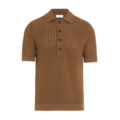 Maglia a Polo Traforata in Cotone Nocciola Maglia A Polo Paolo Pecora
