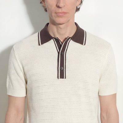 Maglia Polo in Seta a Punto Diagonale con Dettagli a Contrasto Panna Maglia A Polo Paolo Pecora
