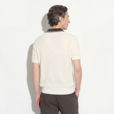 Maglia Polo in Seta a Punto Diagonale con Dettagli a Contrasto Panna Maglia A Polo Paolo Pecora