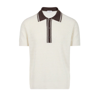 Maglia Polo in Seta a Punto Diagonale con Dettagli a Contrasto Panna Maglia A Polo Paolo Pecora