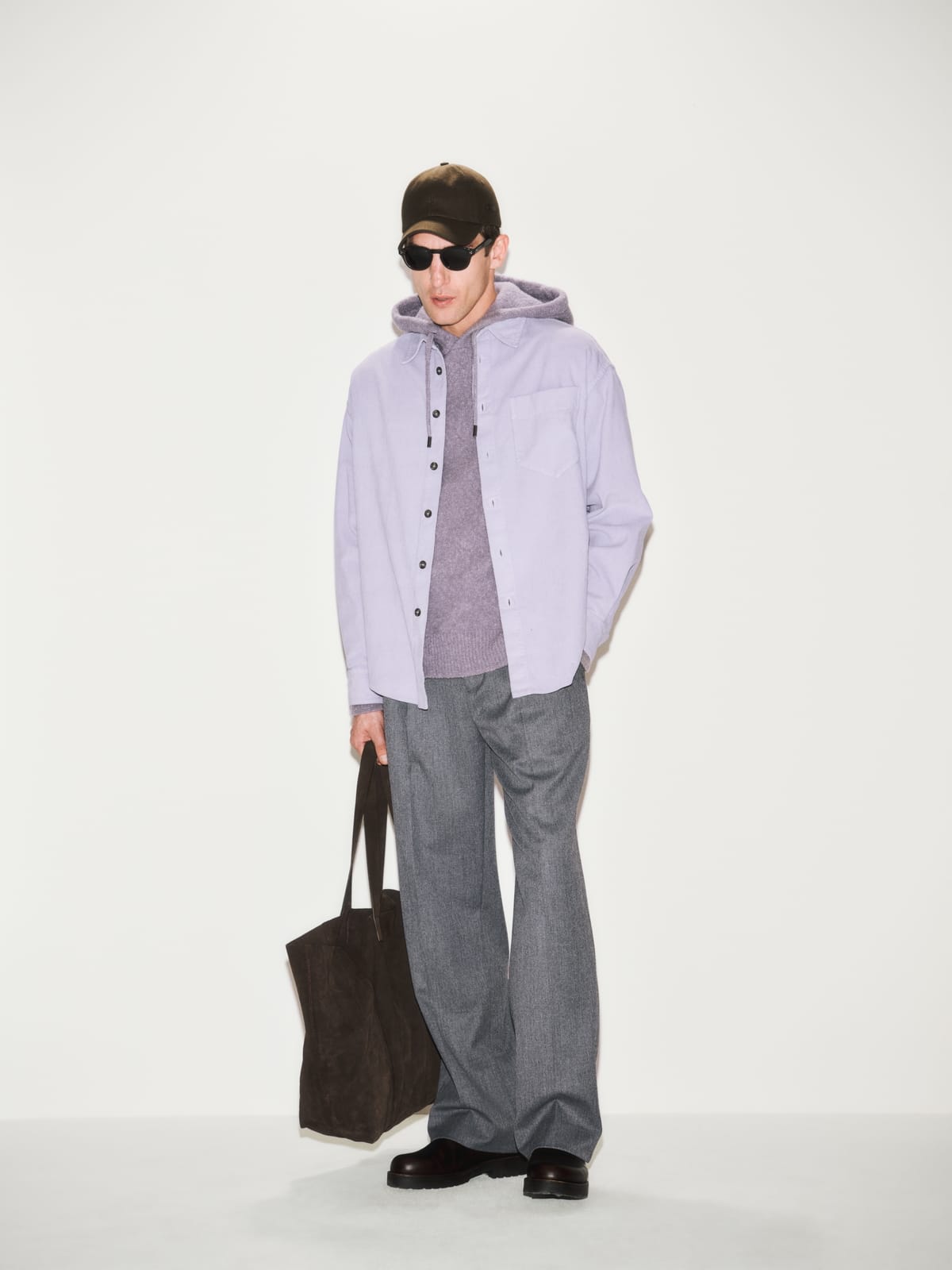 Maglia con Cappuccio Loose Fit in Misto Lana Merino Lavanda Maglia Con Cappuccio Paolo Pecora