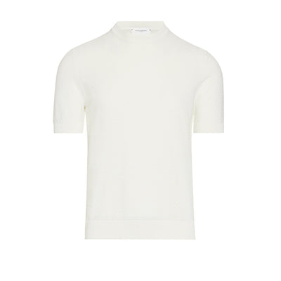 Maglia Girocollo a Maniche Corte in Cotone Lavorato Panna Maglia Girocollo Paolo Pecora