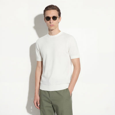 Maglia Girocollo in Cotone Lavorato Panna Maglia Girocollo Paolo Pecora