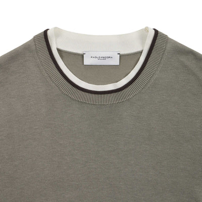 Maglia Girocollo in Seta Cotone con Profili a Contrasto Militare Maglia Girocollo Paolo Pecora