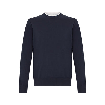 Maglia Girocollo Loose Fit in Lana Merino Extrafine Blu e Latte Maglia Girocollo Paolo Pecora