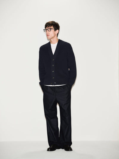 Pantalone Chino con Coulisse Over Fit in Lana e Cashmere Blu Pantalone Tessuto Paolo Pecora