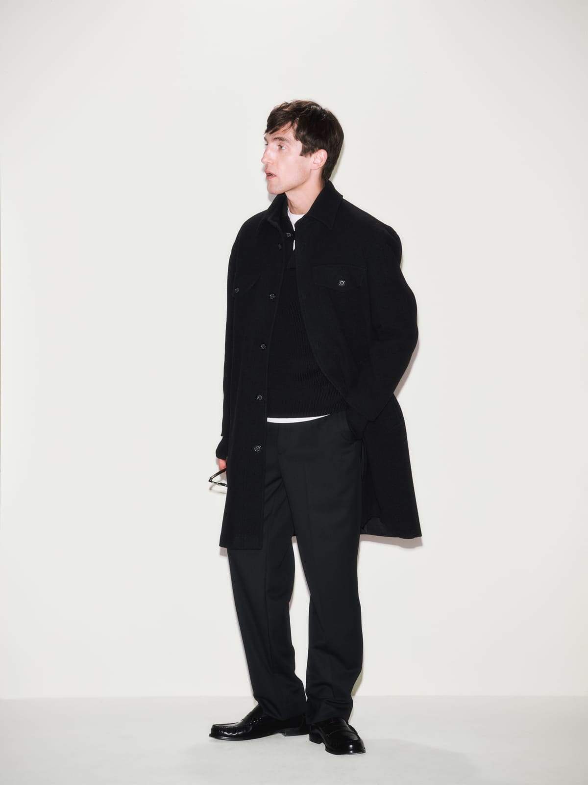 Pantalone Chino con Pinces Over Fit in Tecnolana Nero Pantalone Tessuto Paolo Pecora