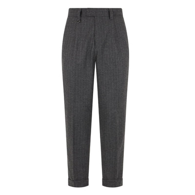 Pantalone Chino Duomo in Misto Lana Gessato Grigio Melange Pantalone Tessuto Paolo Pecora