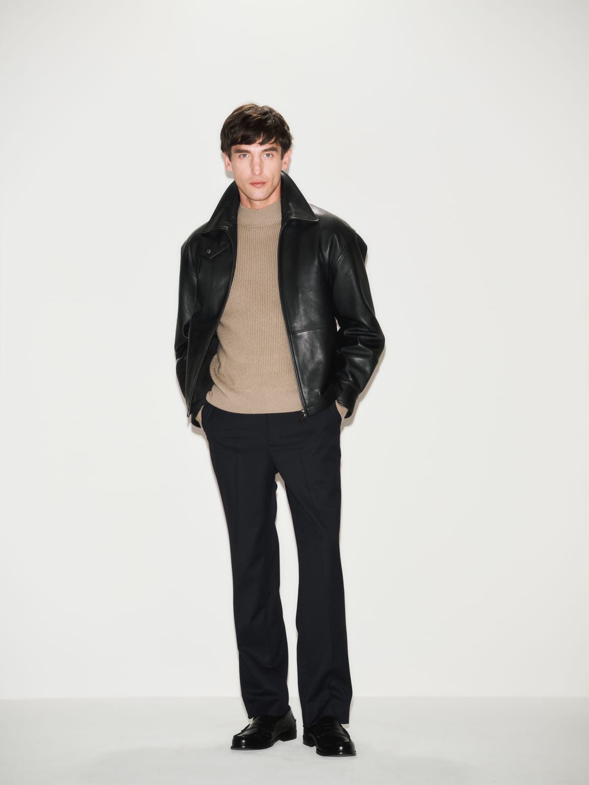 Pantalone Chino Loose Fit in Tecnolana Nero Pantalone Tessuto Paolo Pecora