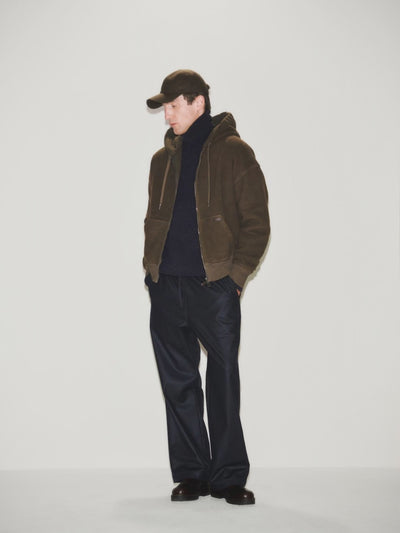 Pantalone Chino con Coulisse Over Fit in Lana e Cashmere Blu