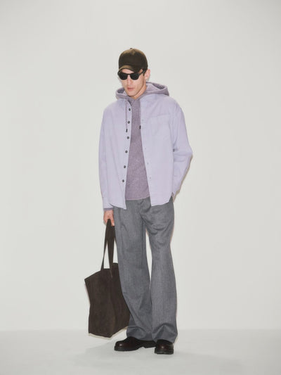 Maglia con Cappuccio Loose Fit in Misto Lana Merino Lavanda