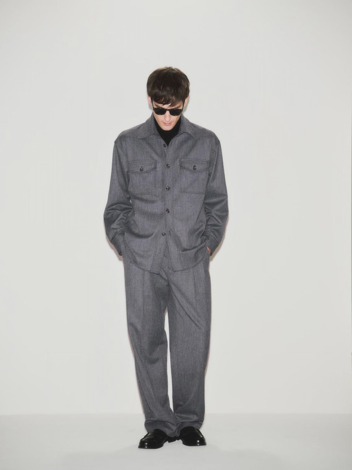 Men's Duomo Chino Pants in Grey Melange Pinstripe Wool Blend